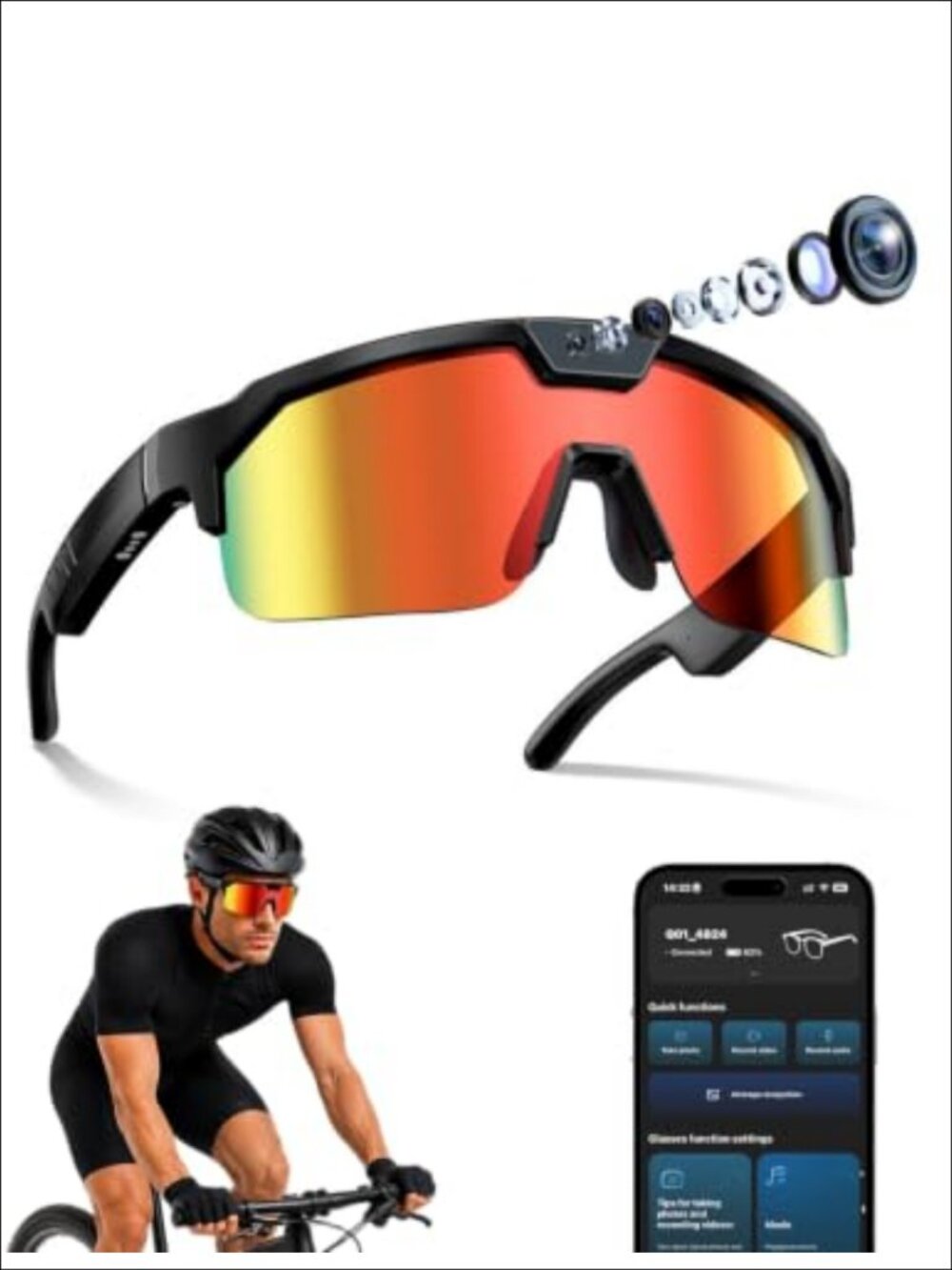 AI Smart Glasses 30MP Camera 4K Video Open-Ear Bluetooth UV400